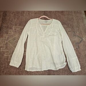 Lucky brand white cotton boho embroidered eyelet peasant top size medium